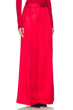 Polo Ralph Lauren Pleated Satin Wide Leg Pant in Red. Size 8. Also
