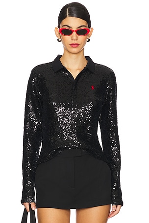 Sequined Long-sleeve Polo Shirt Polo Ralph Lauren