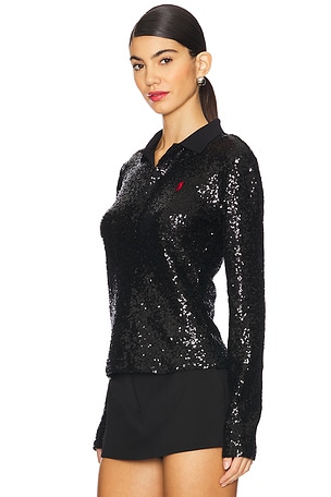 Polo Ralph Lauren Sequined Long-sleeve Polo Shirt in Black