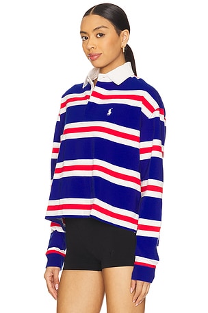 Polo Ralph Lauren Striped Cropped Jersey Rugby Shirt in Royal