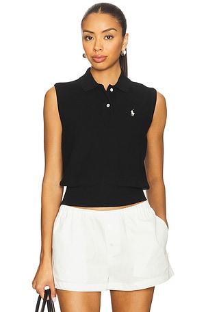 Cotton Cropped Sleeveless Polo Sweater Polo Ralph Lauren