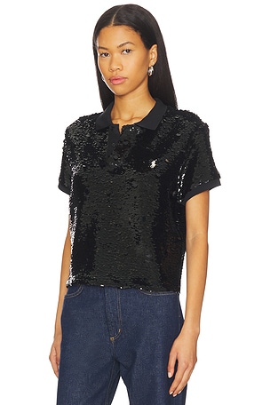 Polo Ralph Lauren Sequined Mesh Crop Polo Shirt in Black