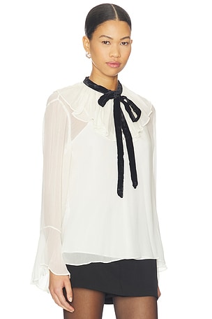 Polo Ralph Lauren Crinkle Long Sleeve Top in Cream