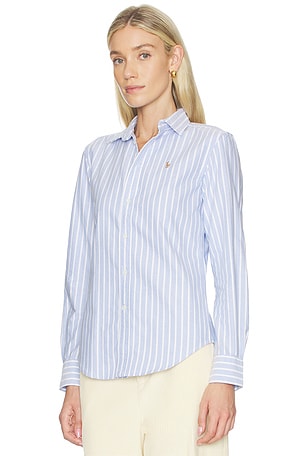 Polo Ralph Lauren Long Sleeve Button Front Shirt in Baby Blue,White