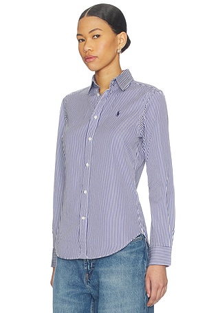 Polo Ralph Lauren Long Sleeve Button Front Shirt in Navy,White