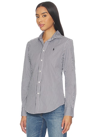 Polo Ralph Lauren Long Sleeve Button Front Shirt in Black,White