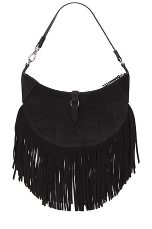 Polo Ralph Lauren Suede Fringe Shoulder Bag in Black