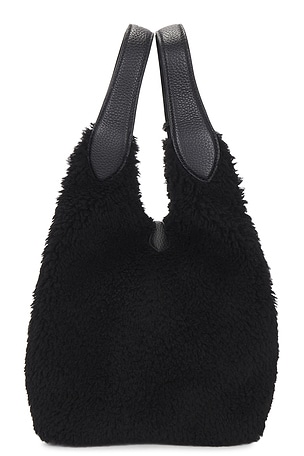 Polo Ralph Lauren Shearling & Pebble Leather Tote Medium in Black