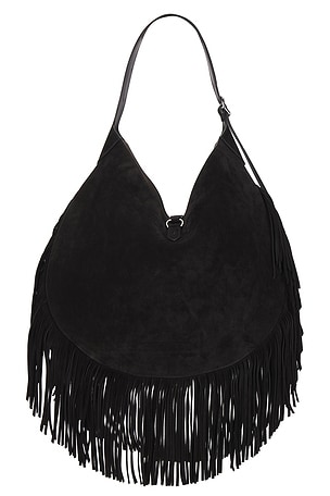 Polo Ralph Lauren Suede Fringe Shoulder Bag Large in Black