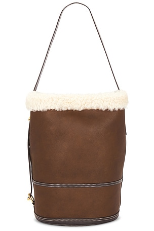Shearling & Tumbled Leather Sling Bucket Bag Medium Polo Ralph Lauren