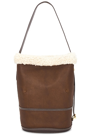 Polo Ralph Lauren Shearling & Tumbled Leather Sling Bucket Bag Medium in Brown
