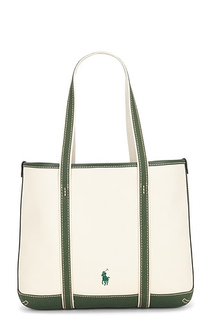 Polo Ralph Lauren Canvas Leather Tote Small Bag in Cream