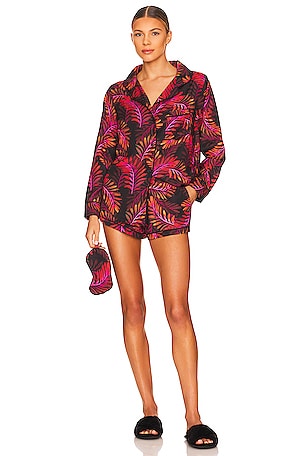 Neon Palm Pajama Set With Eye Mask Plush