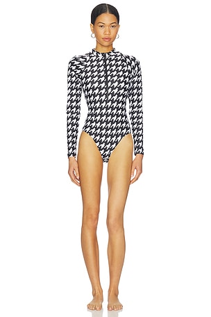 Perfect Moment Half Zip Swimsuit in Black,White