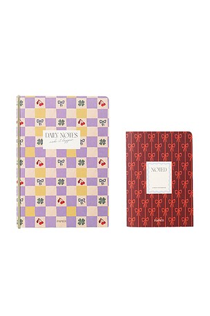 Papier Checkerboard & Bows Softcover Notebook Set Of 2 in Purple