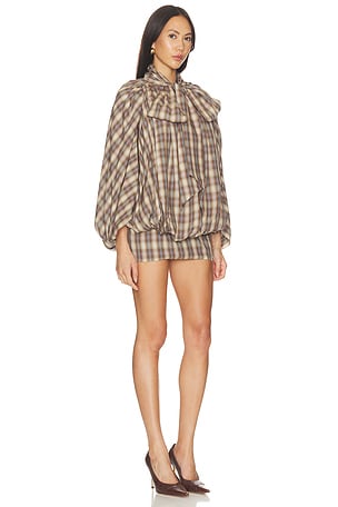 Prabal Gurung Tie-neck Short Cocoon Mini Dress in Grey. Size 0. Also
