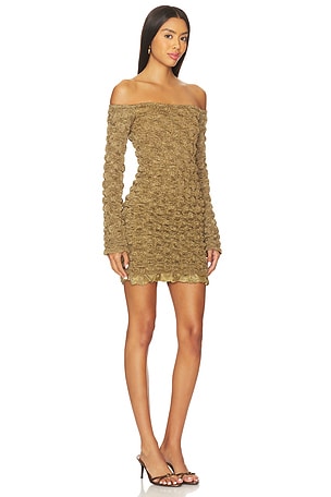 Prabal Gurung Off-shoulder Long Sleeve Mini Dress in Brown