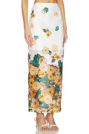 Prabal Gurung Back Slit Maxi Flat Front Pencil Skirt in White,Orange