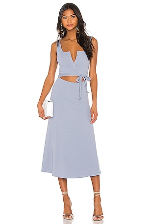 knee length dresses for ladies Steel Blue Off Shoulder Midi Dress – Gabi Swimwear main image 0