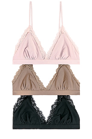 Abigail Bralette 3 Pack in Black, Peony, Roebuck Privacy Please