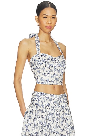 Posse Rue Halter Top in Slate,White