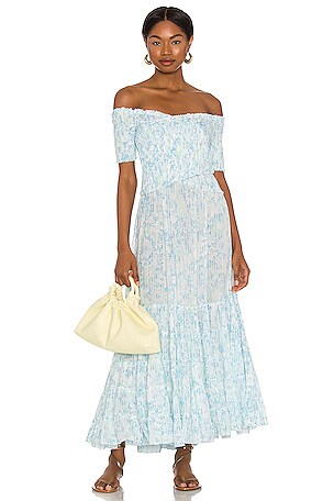 Tiare Hawaii Hollie Off The Shoulder Maxi in Blue Stone & Black