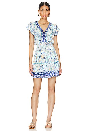 poupette st barth camila mini dress Poupette St Barth Camila Mini Dress in White Blue Tulipe