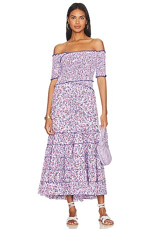 knee length dresses for ladies Thml Polka Dot Midi Dress Brown/Blue M