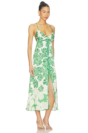 Poupette St Barth Denise Long Dress in Green,Cream