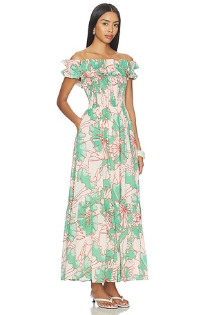 Poupette St Barth Suzanne Long Dress in Green. Size L. Also