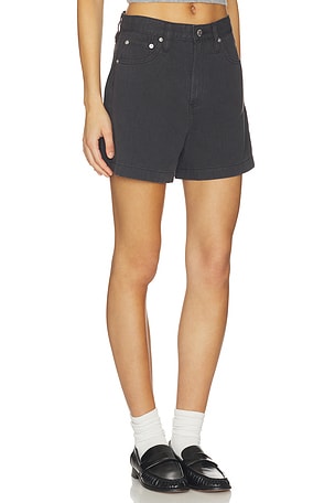 PISTOLA Kimora High Rise A-Line Linen Shorts in Black