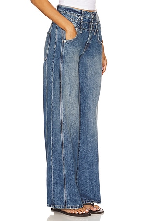 PISTOLA Caleb High Rise Relaxed Stacked Waist Jeans in Blue. Size 28. Also