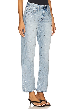 PISTOLA Lexi Mid Rise Bowed Straight Jeans in Blue. Size 29. Also