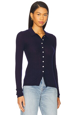 PISTOLA Korey Fitted Rib Cardigan in Navy