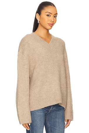 PISTOLA Talia Chunky V-Neck Long Sleeve Sweater in Taupe