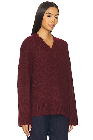 PISTOLA Talia Chunky V-Neck Long Sleeve Sweater in Wine