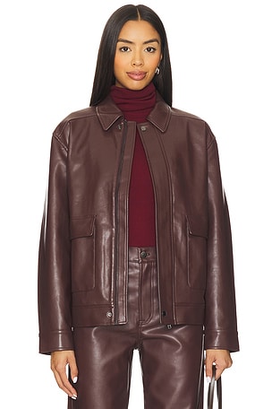 PISTOLA Valerie Faux Leather Bomber Jacket in Brown