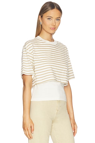 PISTOLA Camryn Boxy Tee Overlay Top in White,Tan. Size XS. Also