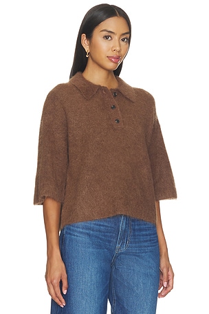 PISTOLA Nadya Alpaca Blend Boxy Polo Sweater Top in Brown