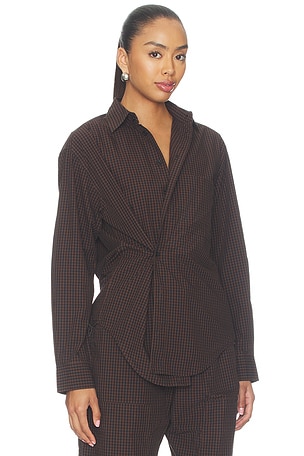 PISTOLA Mila Long Sleeve Button Down Wrap Top in Brown