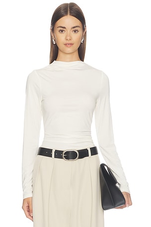 Nathalia Long Sleeve Draped Mock Neck Top PISTOLA