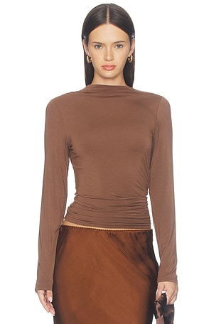 Nathalia Long Sleeve Draped Mock Neck Tee PISTOLA