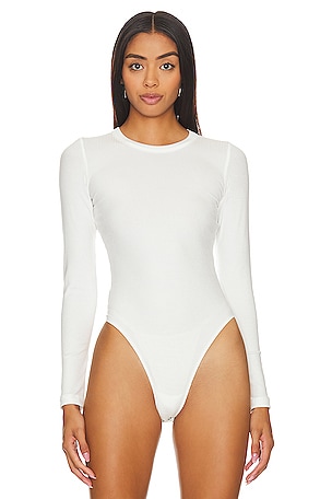 PISTOLA Bailey Long Sleeve Crew Neck Bodysuit in White