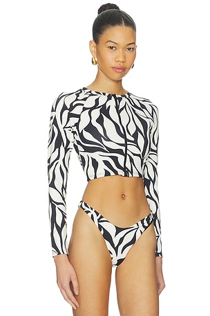 POST SWIM Melanie Longline Rashguard in Black,White. Size XS. Also