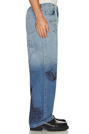 Pas Une Marque Sketch Print Denim Pants in Blue