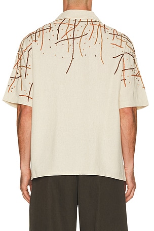 Pas Une Marque Rooted Embroidery Linen Shirt in Cream