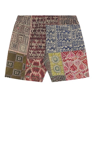 Found Found Watercolor Mosaic Work Shorts in Olive