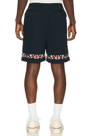 Found Embroidery Twill Floral Shorts in Navy