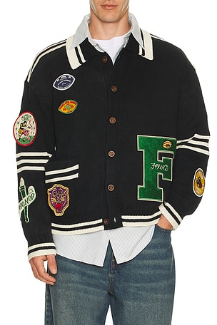 Varsity Patch Collared Cardigan Found