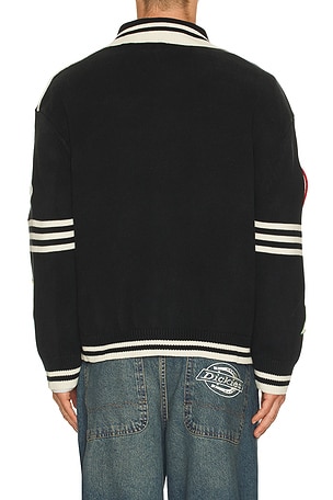Found Varsity Patch Collared Cardigan in Black